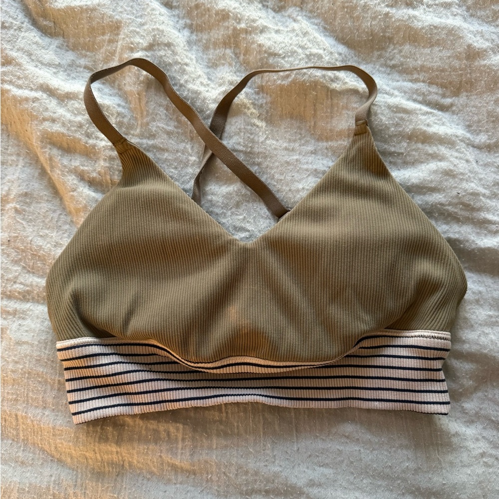 Aerie Ribbed Tan Sports Bra with Stripes